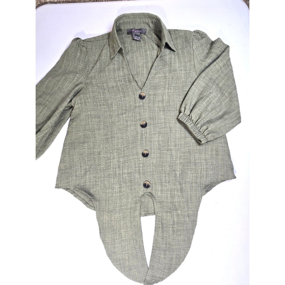 Olivia And Martin Women's V-Neck Blouse Size S Green Tie Waist